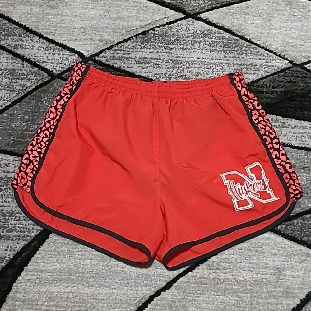 VINTAGE VS PINK RED LEOPARD PRINT LOGO NEBRASKA ATHLETIC LINED SHORTS